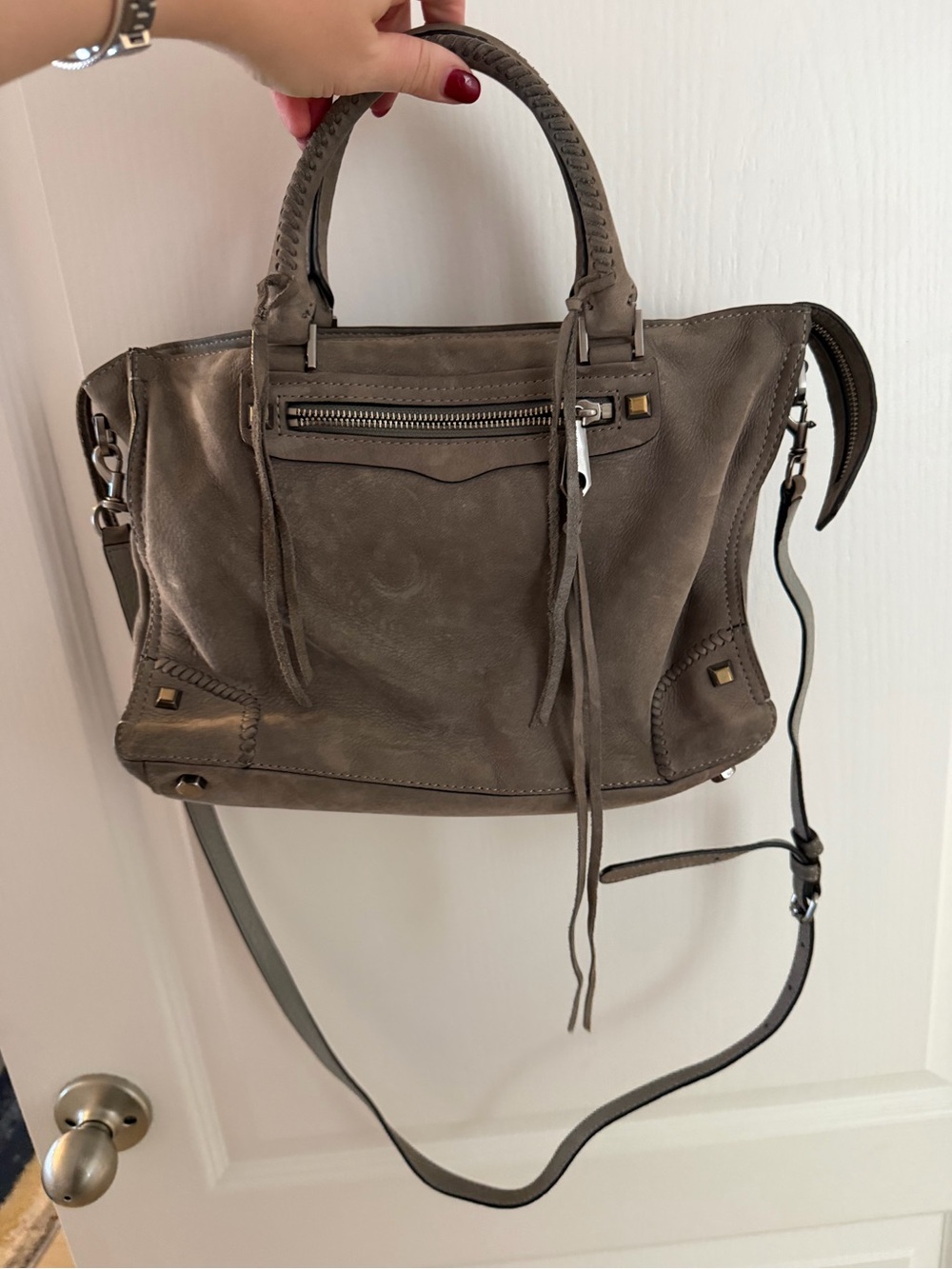 Rebecca Minkoff Taupe Gray Leather Small Regan Satchel